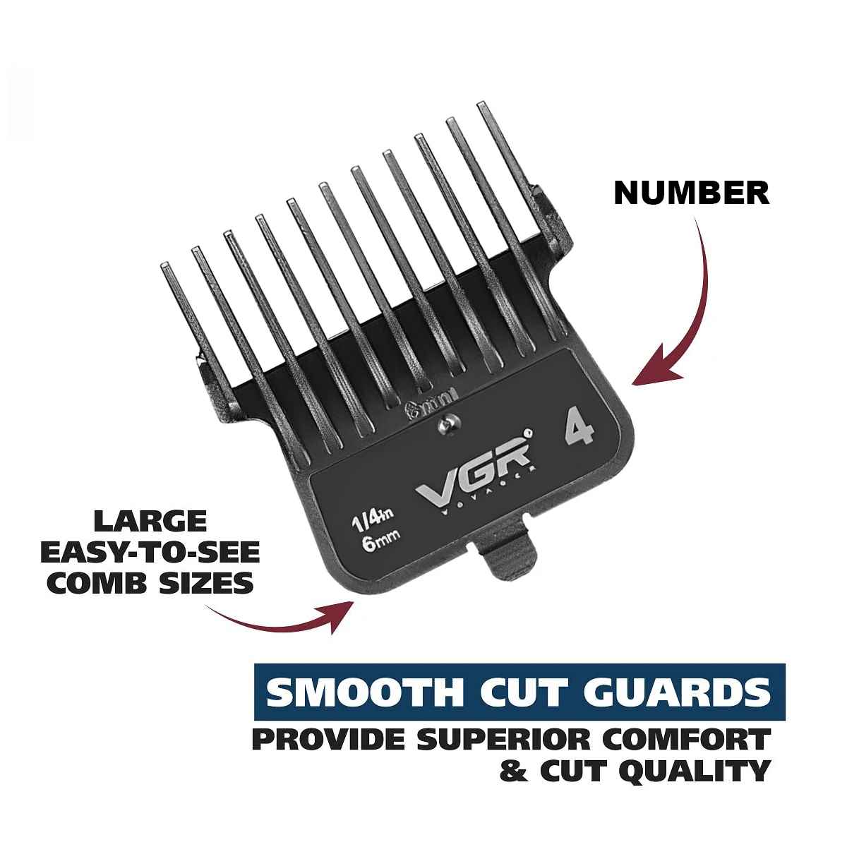 Close-up of VGR V-185 6mm attachment guard comb showing clear length marking