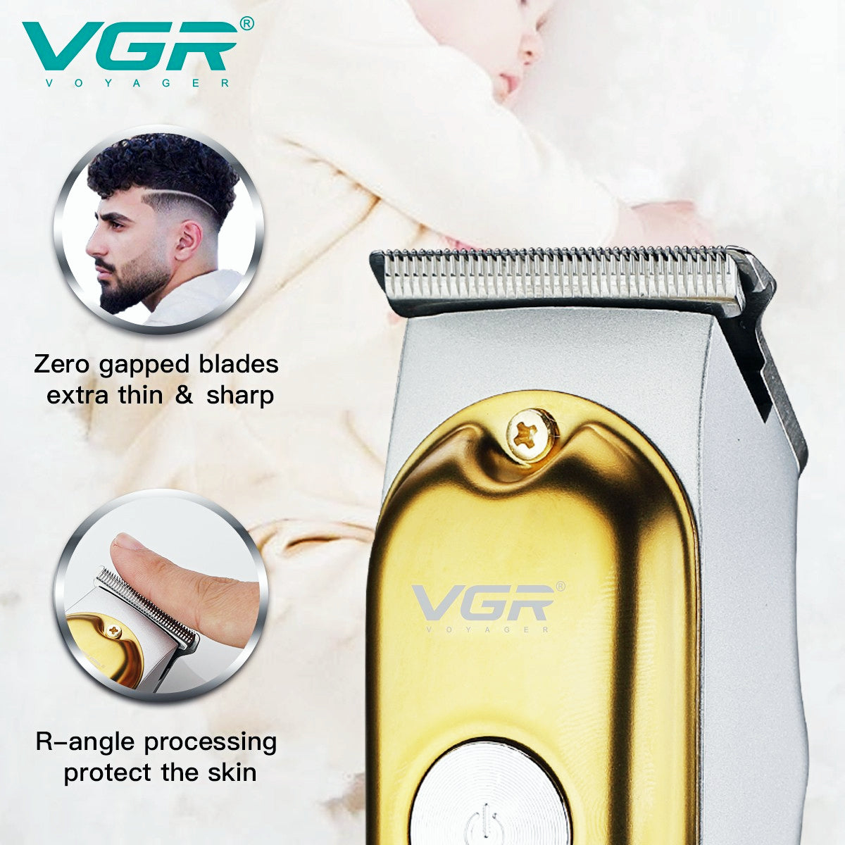 VGR V-290 zero gapped sharp T blade hair clipper for skin protection
