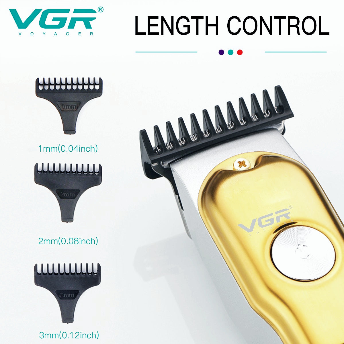 VGR V-290 clipper cutting length sizes 1mm 2mm and 3mm attach combs