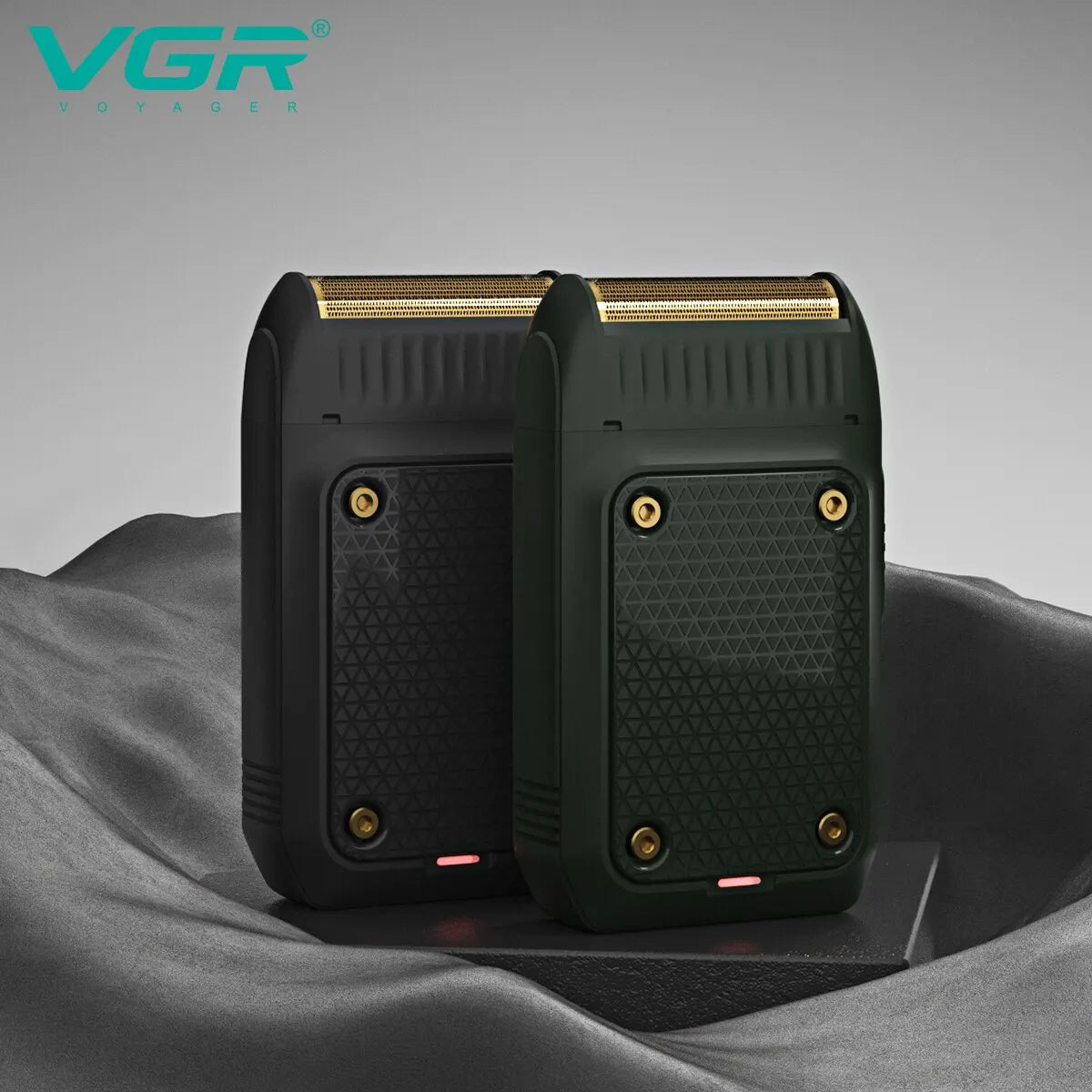 vgr v-353 professional electric shaver for men in pakistan available in matte black and olive green colors with gold foil heads