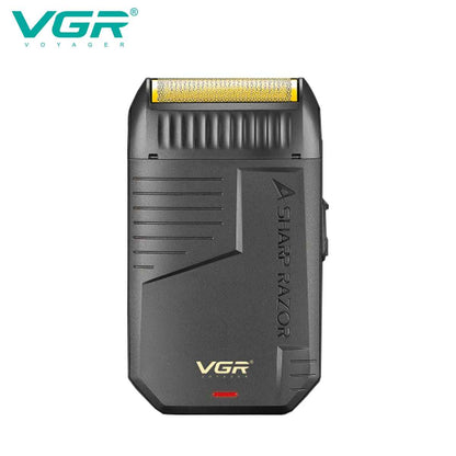 VGR V-375 cordless electric foil shaver in matte black casing with charging indicator light