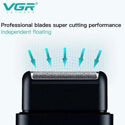 VGR V-390 independent floating foil head and professional stainless steel blades for a smooth, skin-friendly clean shave.