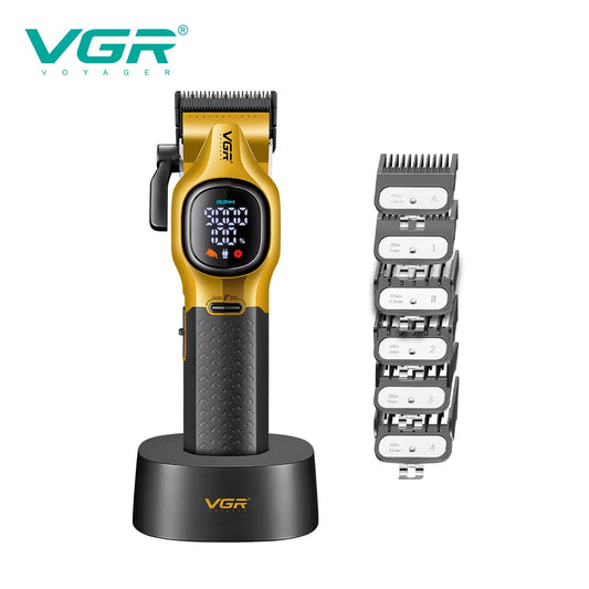 VGR V-886C Professional Hair Clipper Set in Gold and Black with 6 Guide Combs and Charging Stand