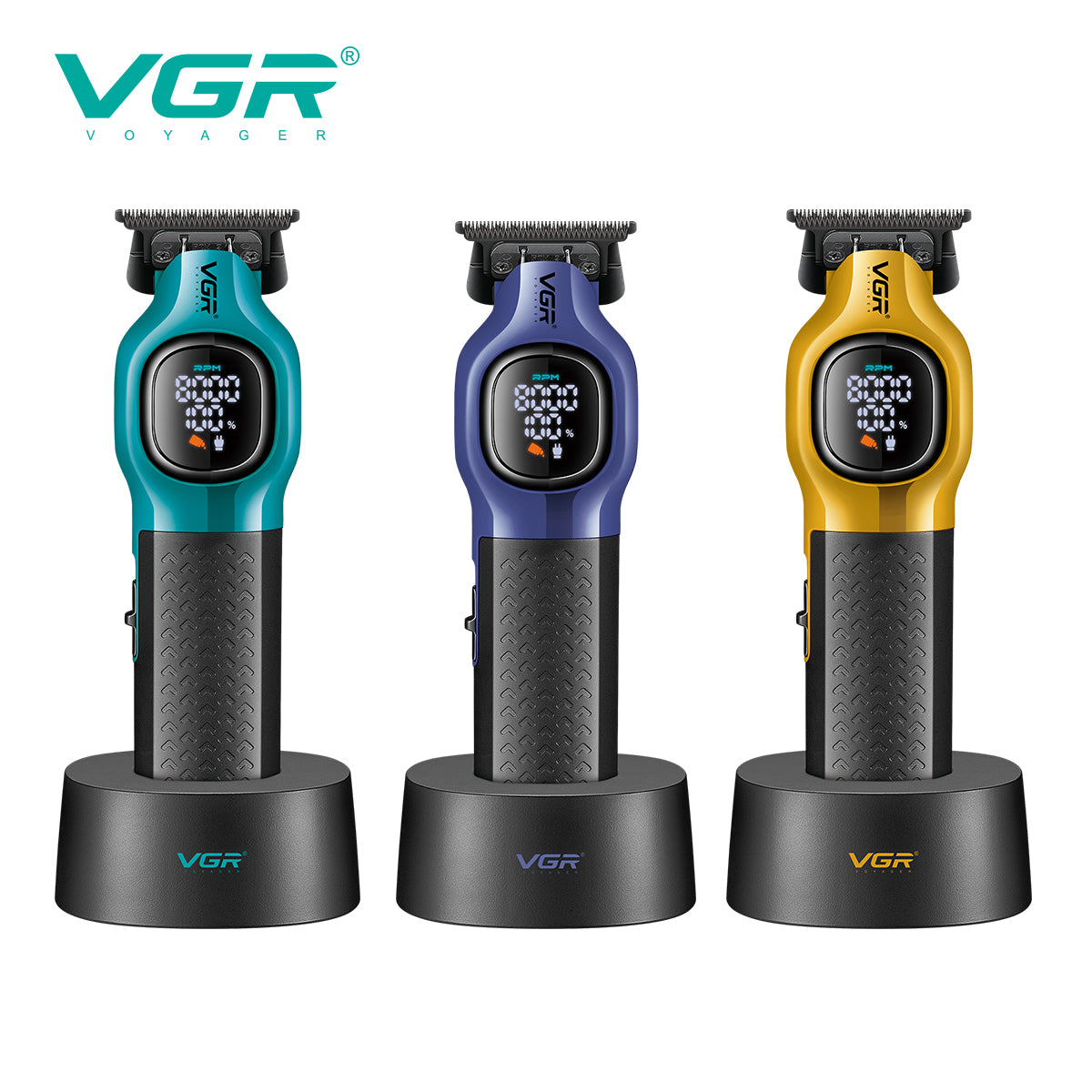 vgr v-886t hair trimmer colors teal purple yellow gold models with smart lcd display and charging base