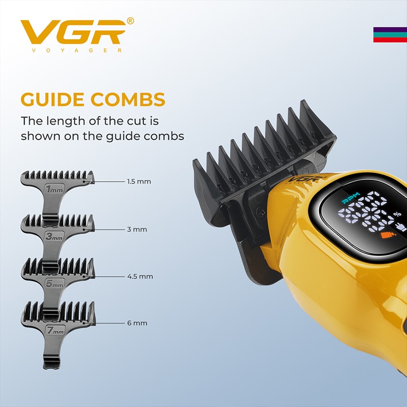 vgr v-886t hair cutting machine attachment combs set sizes 1mm 3mm 5mm 7mm clip on clipper guards