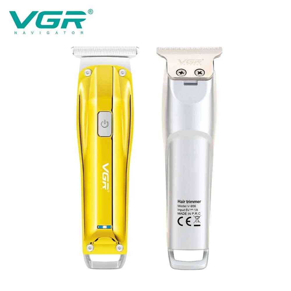 side-by-side view showing the premium golden front plate and the clean silver back casing of the vgr v-955 electric trimmer body.