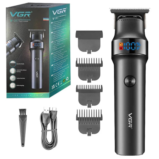 VGR V-987 Professional Hair Trimmer and Grooming Kit with LCD Display, 2000mAh Battery, and USB Charging Cable - Professional Barber Trimmer Price in Pakistan.