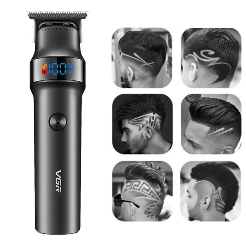 VGR V-987 Professional Outliner showing different hair design styles and sharp lineups — Best detail trimmer for hair tattoos and skin fades in Pakistan.