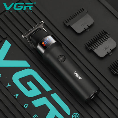 VGR V-987 Professional Cordless Trimmer on barber mat with 1.5mm and 3.0mm limit combs — High-quality VGR hair clipper for professional salon use in Pakistan.