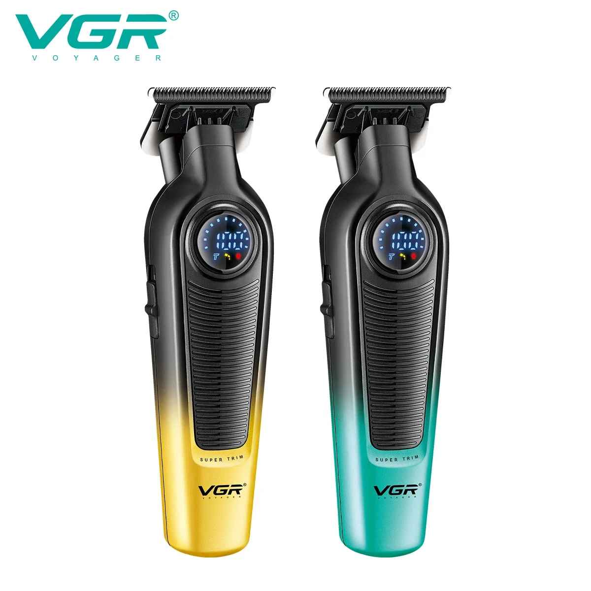 VGR V-996 professional cordless hair trimmer in gold and black finish with LED digital display.