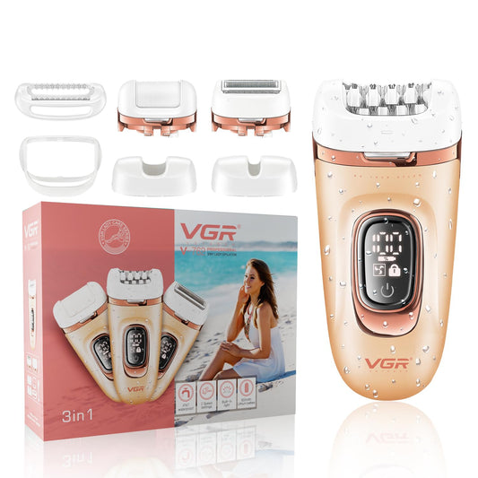 VGR V-762 Professional 3-in-1 Lady Epilator Kit with retail box and attachments